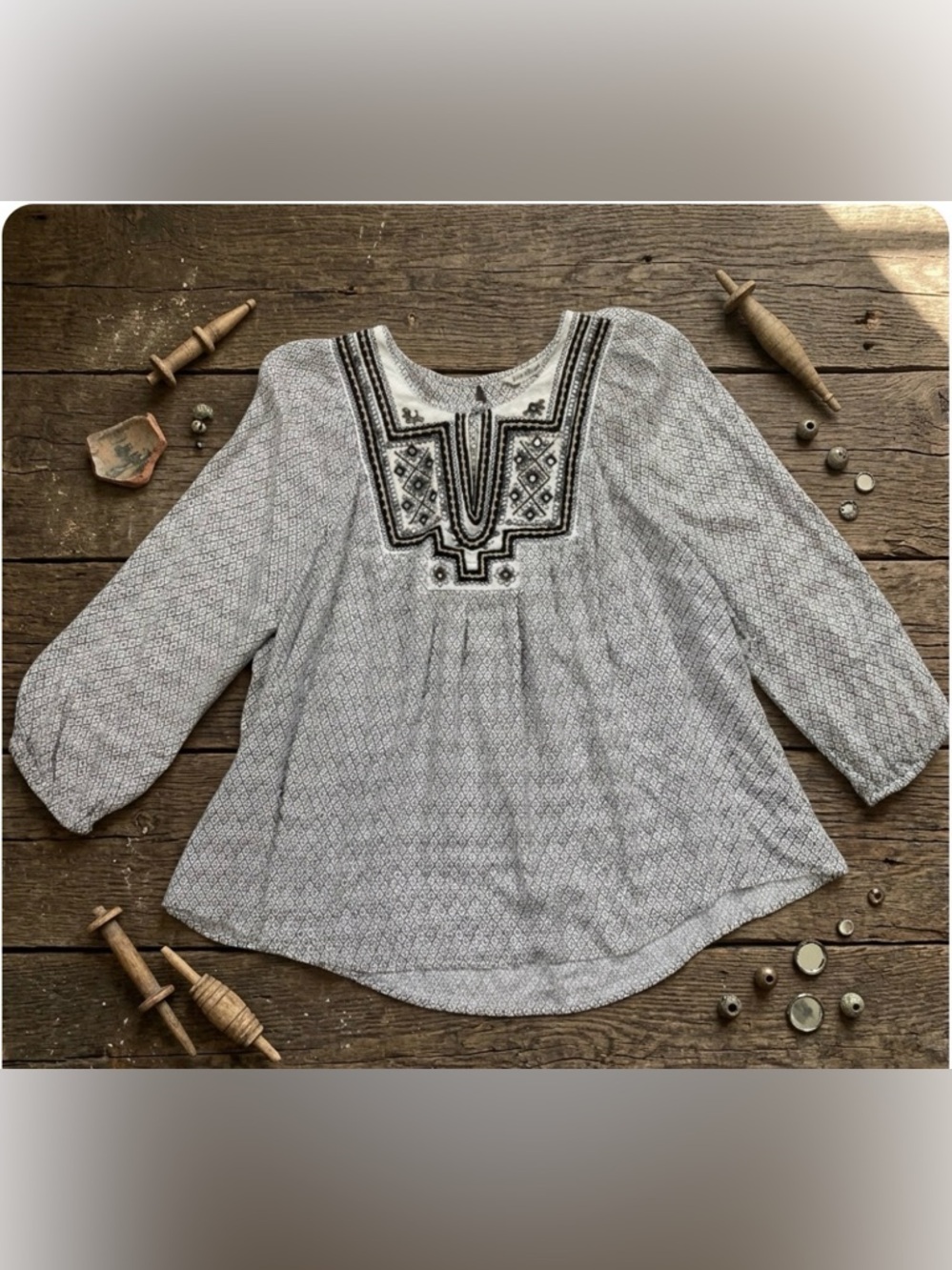 Lucky Brand Lilah Mirror Blouse with Black Embroidered Yoke